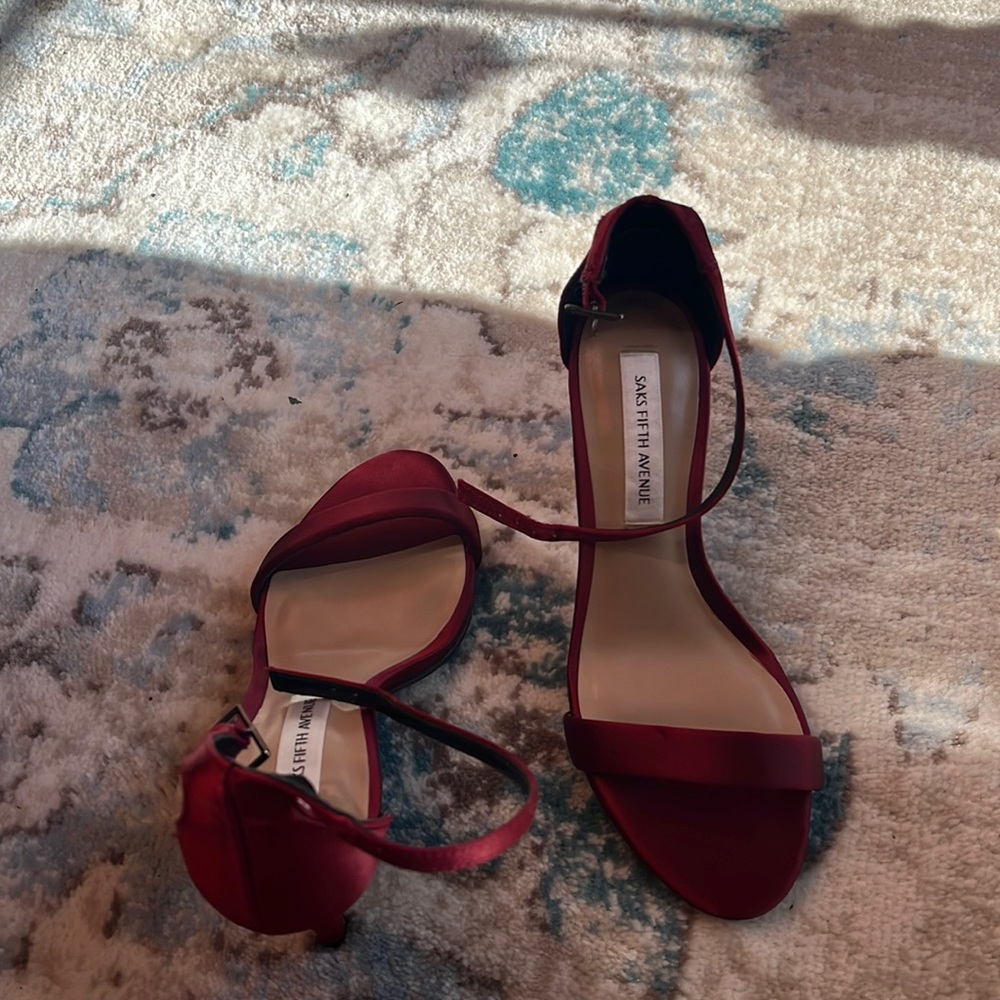 Saks Fifth Avenue Burgundy Satin Strappy Heels